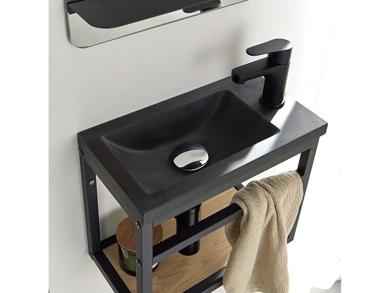 Ensemble lave-mains HAMPTON gain de place avec miroir tablette
