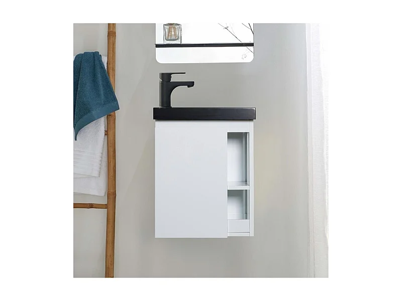 Schwarzes Waschbeckenset HAMPTON mit seitlicher Ablage und Wasserhahn