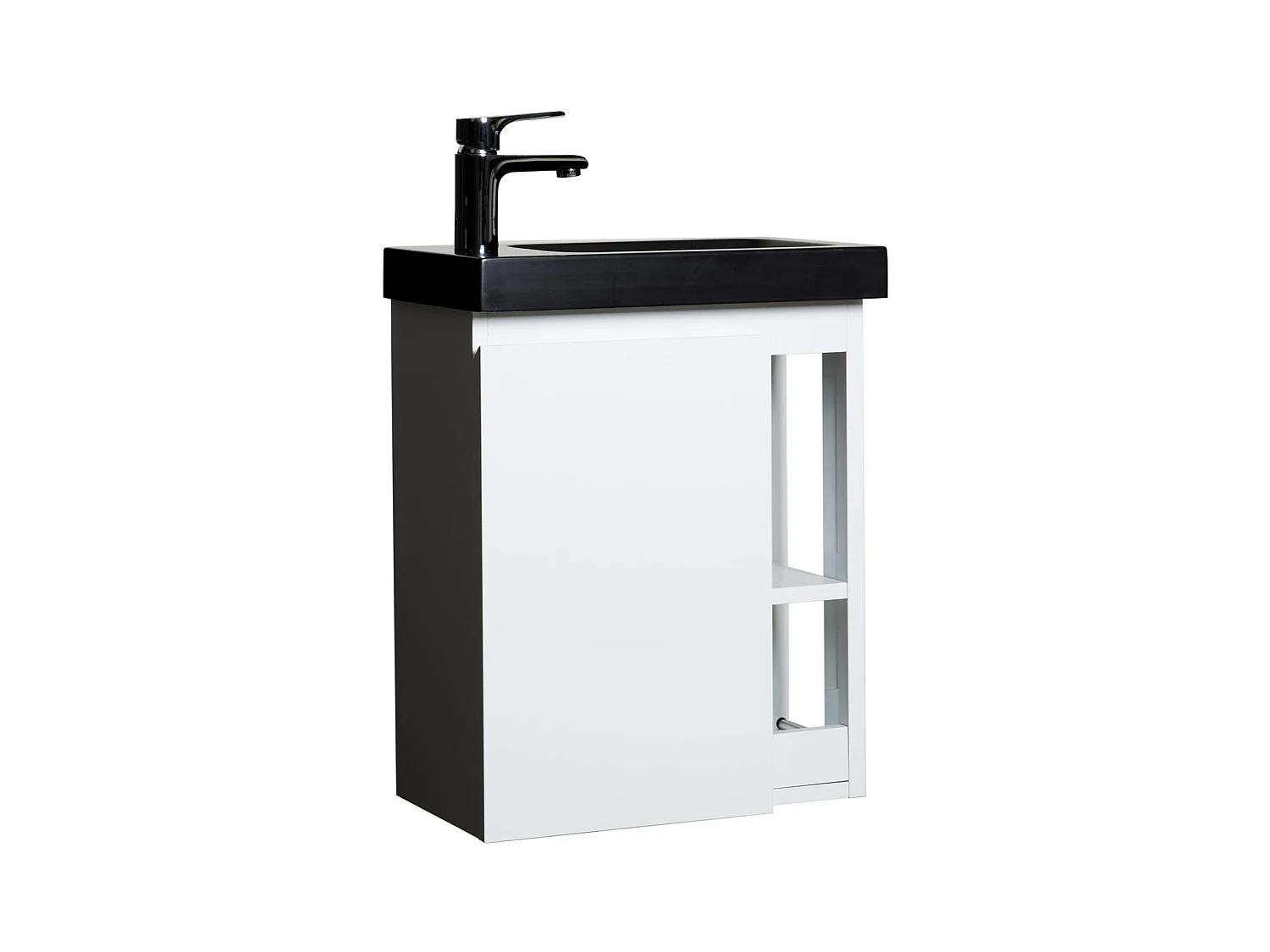 Schwarzes Waschbeckenset HAMPTON mit seitlicher Ablage und Wasserhahn