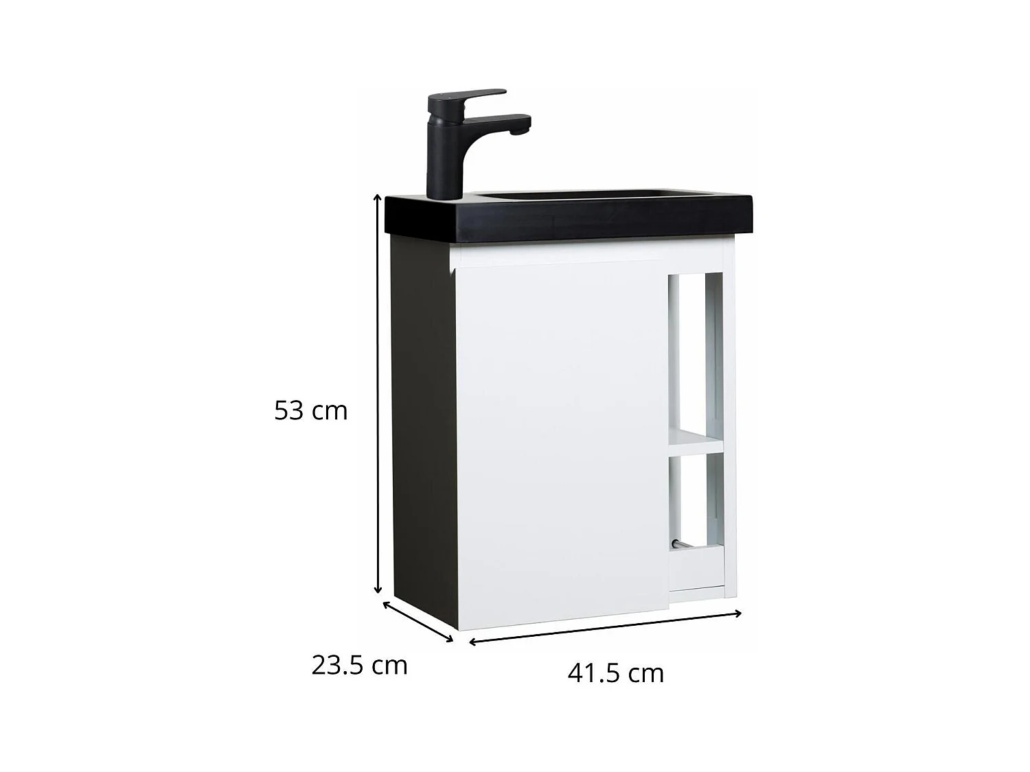 Schwarzes Waschbeckenset HAMPTON mit seitlicher Ablage und Wasserhahn