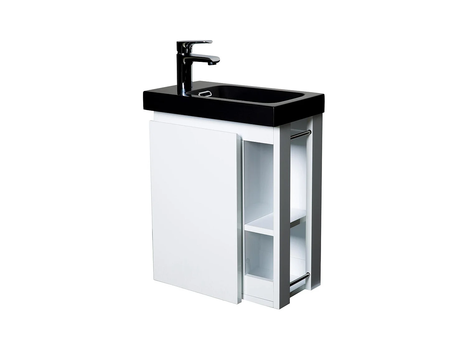 Schwarzes Waschbeckenset HAMPTON mit seitlicher Ablage und Wasserhahn