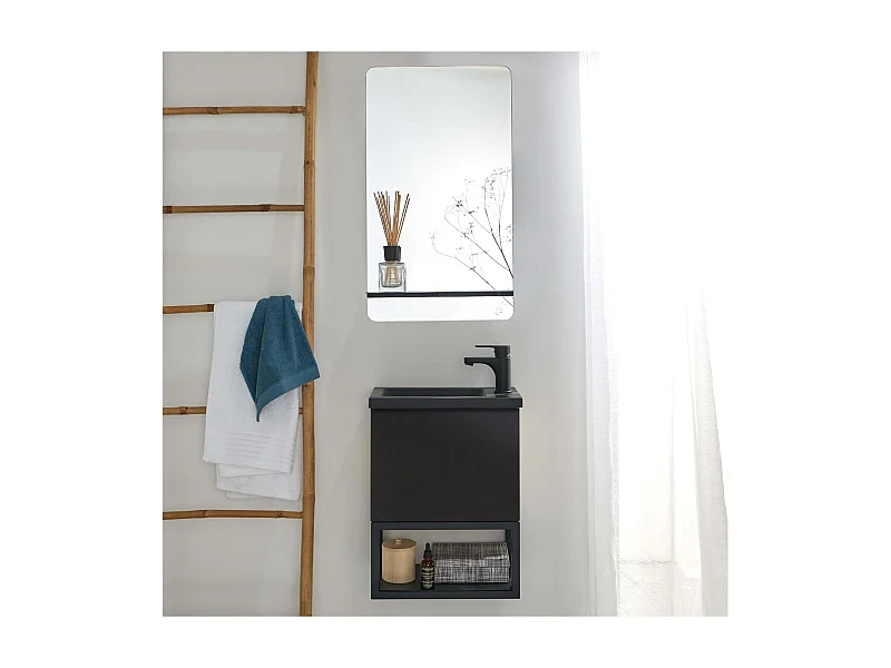 Ensemble lave-mains métal et bois avec miroir à tablette