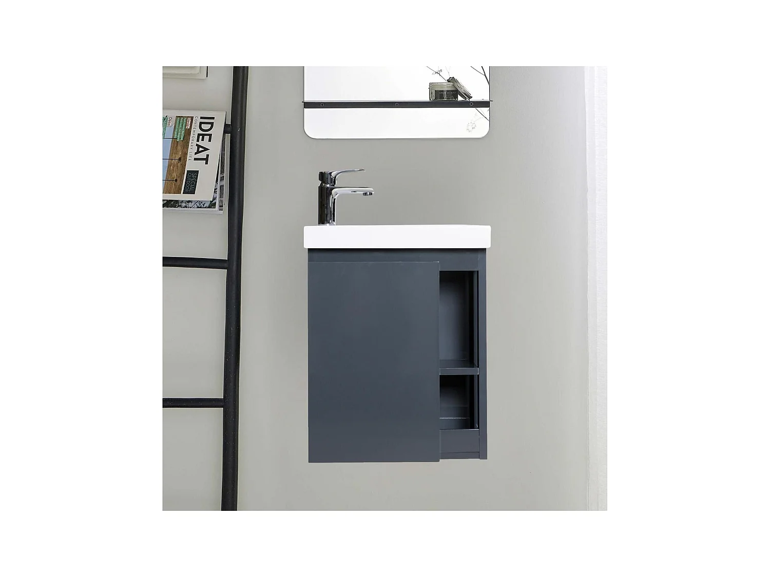 Ensemble lave-mains avec rangement latéral avec robinet chromé