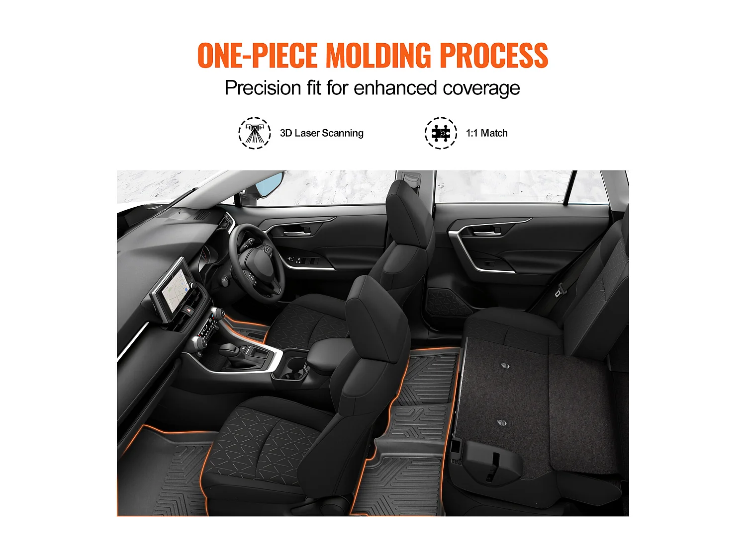 Tapetes para Automóveis SucceBuy Forros Dianteiros e da 2.ª Fila em TPE Personalizados, 3 Peças, Adequados para Toyota RAV4 2019-2024, Preto