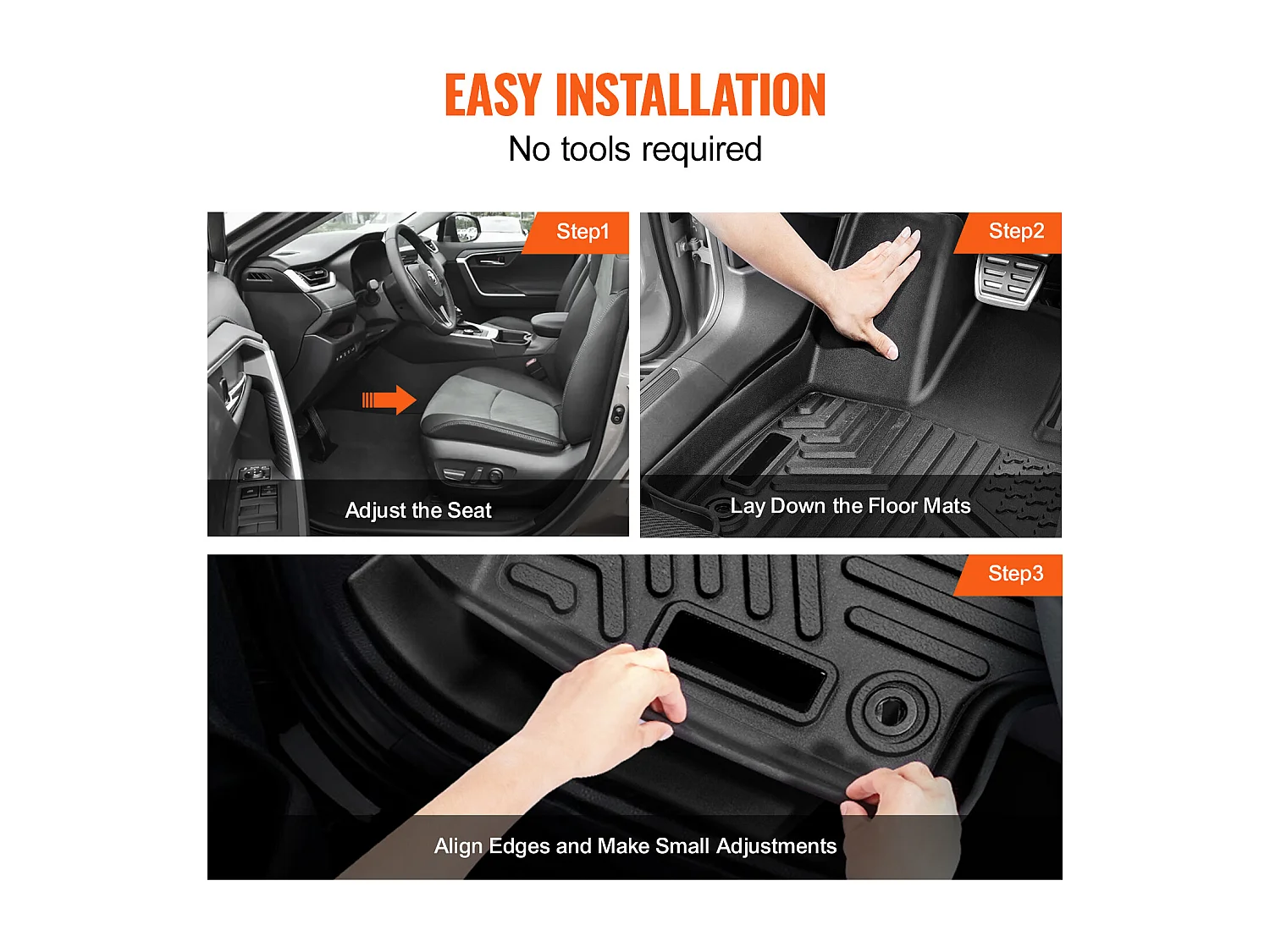 Tapetes para Automóveis SucceBuy Forros Dianteiros e da 2.ª Fila em TPE Personalizados, 3 Peças, Adequados para Toyota RAV4 2019-2024, Preto