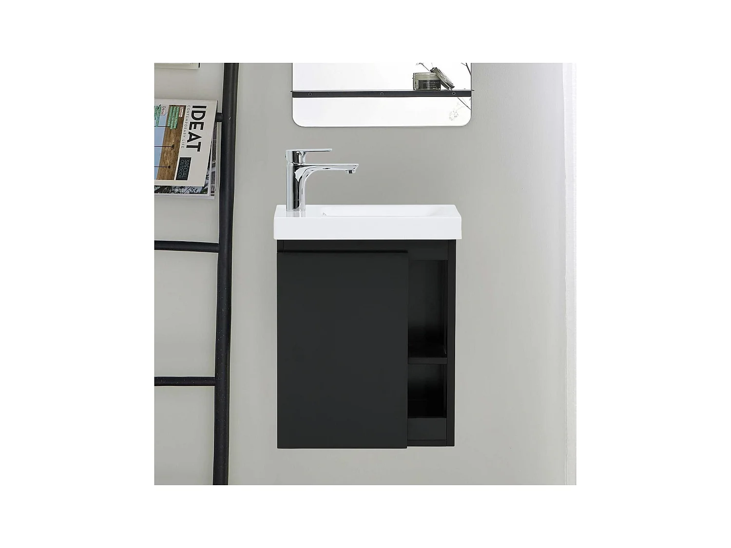 Ensemble lave-mains avec rangement latéral avec robinet chromé