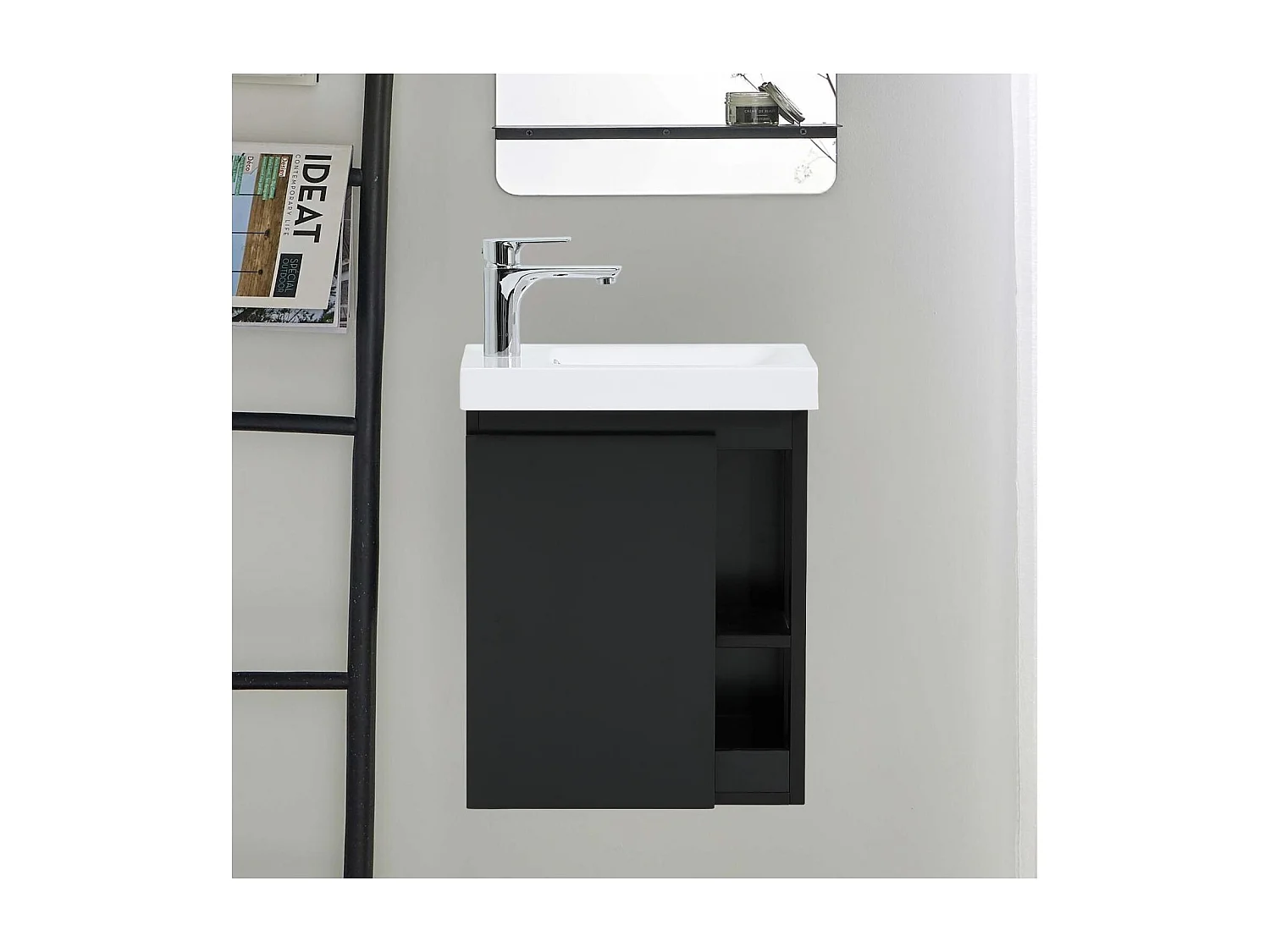 Ensemble lave-mains avec rangement latéral avec robinet chromé