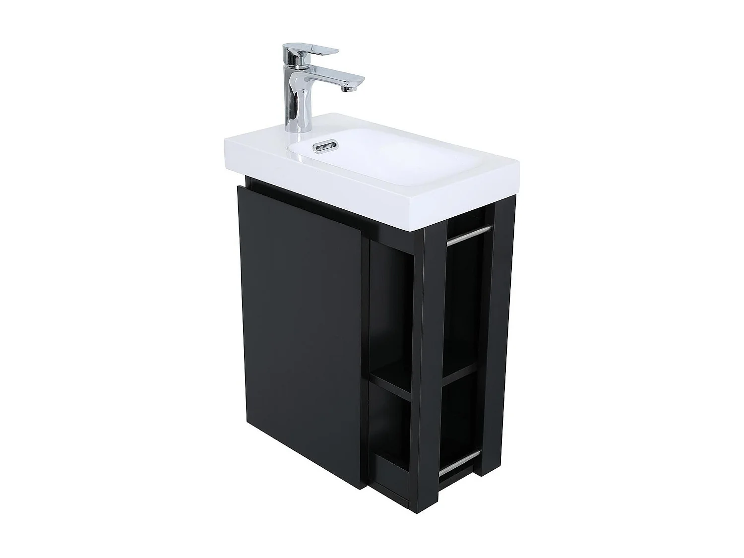 Ensemble lave-mains avec rangement latéral avec robinet chromé