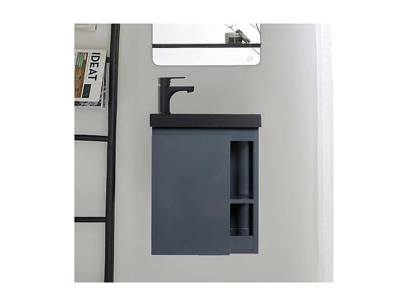 Conjunto de lavabo negro HAMPTON con almacenaje lateral y grifo