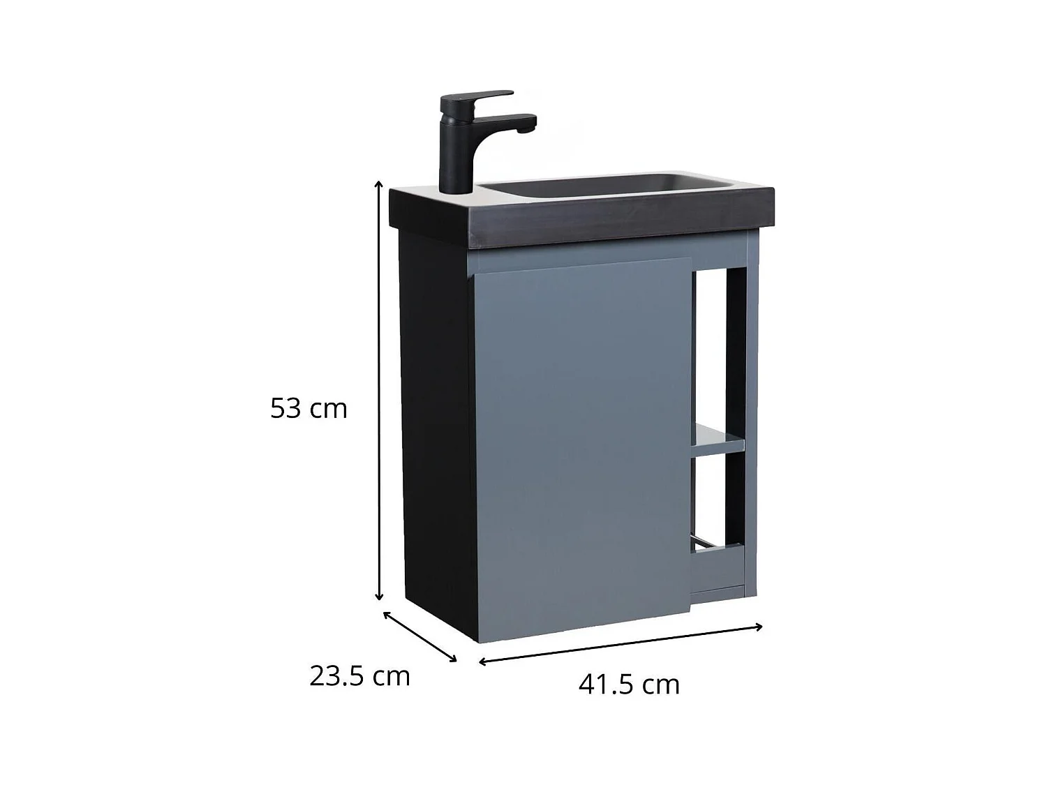 Schwarzes Waschbeckenset HAMPTON mit seitlicher Ablage und Wasserhahn