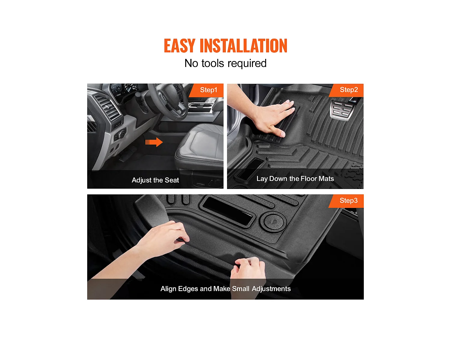 Tapis de Sol pour Automobile SucceBuy, Ensemble de 3 Pièces pour Ford F-250/F-350/F-450 2017-2022