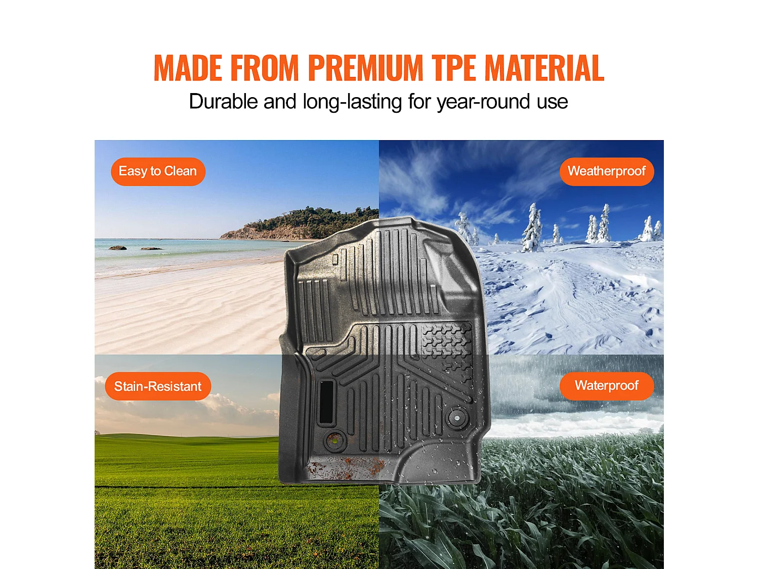 Fußmatten für Autos SucceBuy Kompatibel mit Ford F-250/F-350/F-450 2017-2022, 3-Teilige Auskleidung für Vorderen und Zweiten Sitzbereich, Schwarz