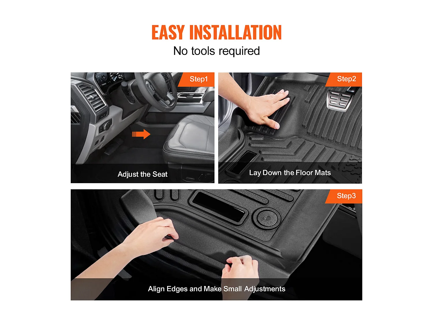 Fußmatten für Autos SucceBuy Kompatibel mit Ford F-250/F-350/F-450 2017-2022, 3-Teilige Auskleidung für Vorderen und Zweiten Sitzbereich, Schwarz