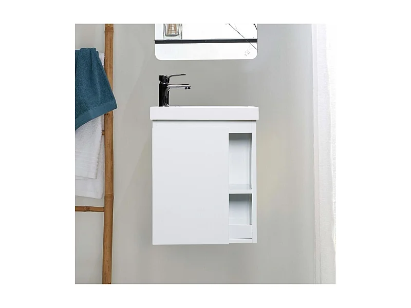 Set lavabo HAMPTON con vano portaoggetti laterale e rubinetto cromato