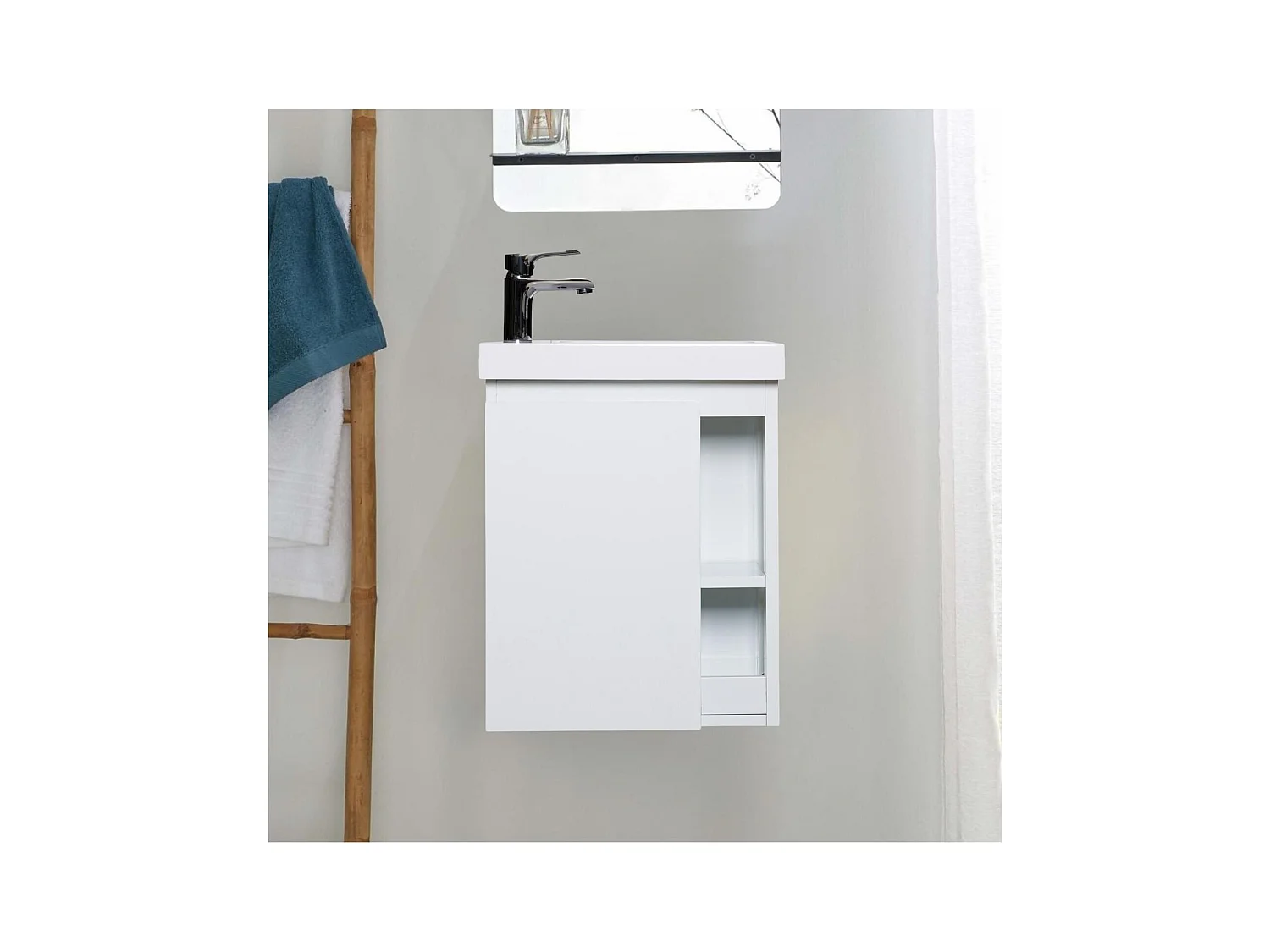 Set lavabo HAMPTON con vano portaoggetti laterale e rubinetto cromato
