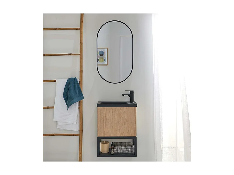 Set lavabo NOVA in metallo e legno con specchio ovale