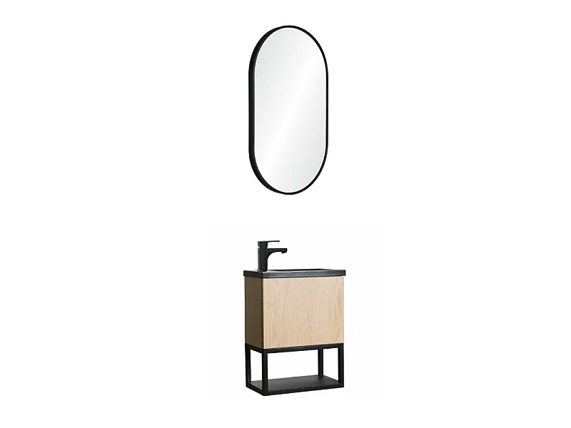 Ensemble lave-mains NOVA métal et bois avec miroir ovale