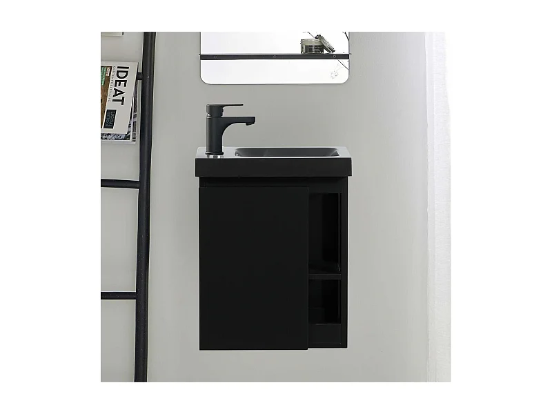Conjunto de lavabo negro HAMPTON con almacenaje lateral y grifo