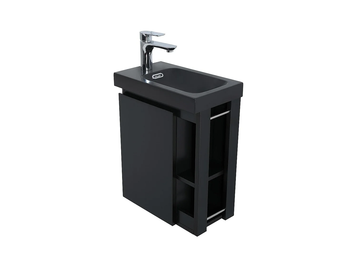 Schwarzes Waschbeckenset HAMPTON mit seitlicher Ablage und Wasserhahn