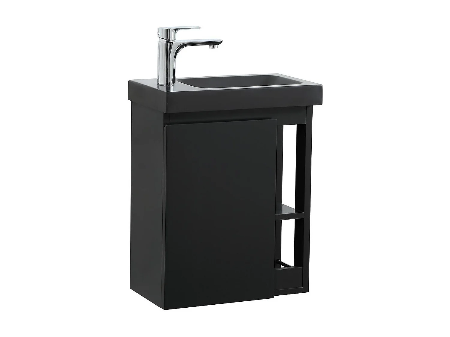 HAMPTON zwarte wastafelset met zijopbergruimte en kraan