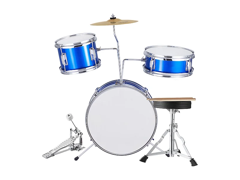 Ensemble de Batterie pour Enfants SucceBuy, 3 Pièces, 355 mm, Batterie avec Siège Bleu, avec Trône Réglable, Cymbale, Pédale
