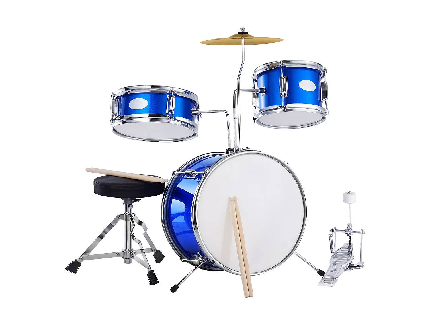 Conjunto de Batería para Niños SucceBuy, 3 Piezas, 355 mm, Batería con Asiento Azul, con Trono Ajustable, Platillo, Pedal