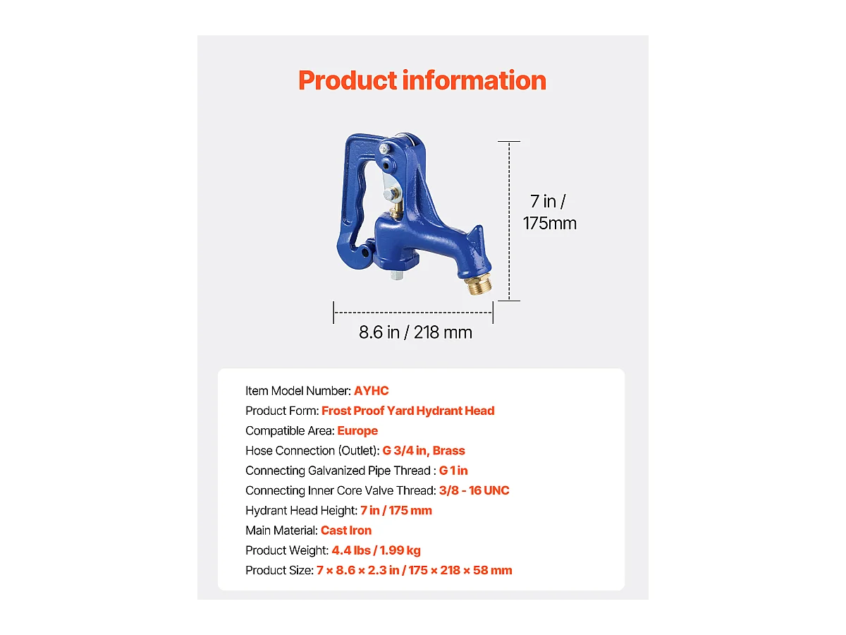 Robinet d'Extérieur Antigel SucceBuy, Tête de Remplacement pour Bouche d'Incendie de Jardin Résistante au Gel, Bleu