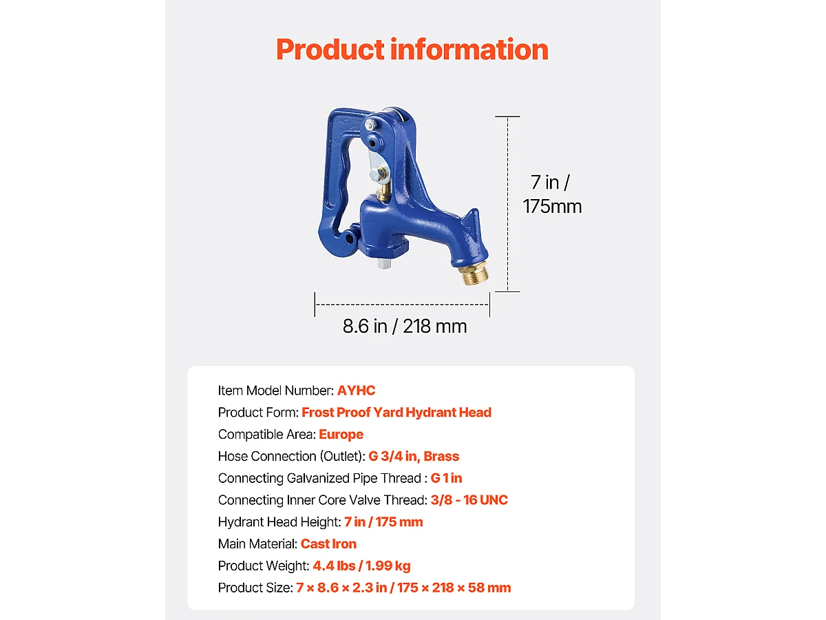 Robinet d'Extérieur Antigel SucceBuy, Tête de Remplacement pour Bouche d'Incendie de Jardin Résistante au Gel, Bleu