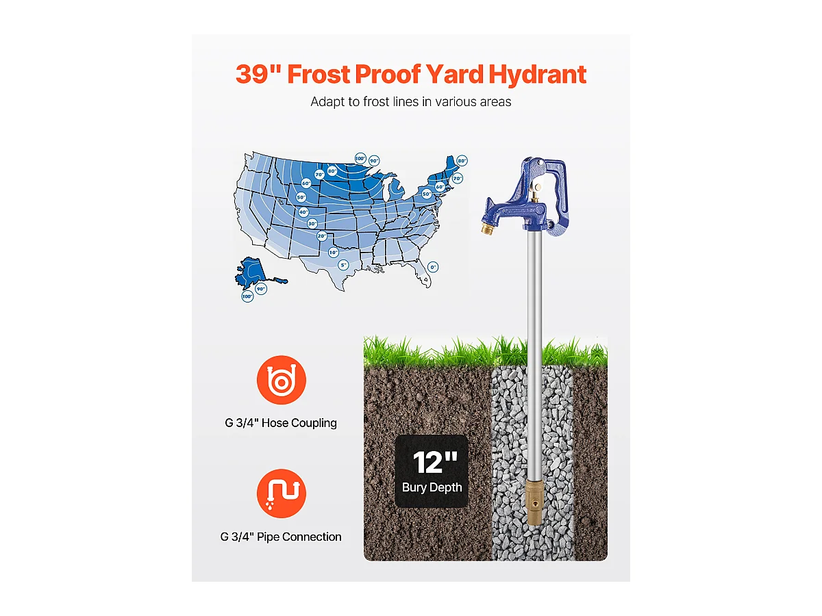 Borne d'Incendie Antigel SucceBuy, Longueur de 99cm, Profondeur d'Enfouissement de 30cm, Fonte Robuste