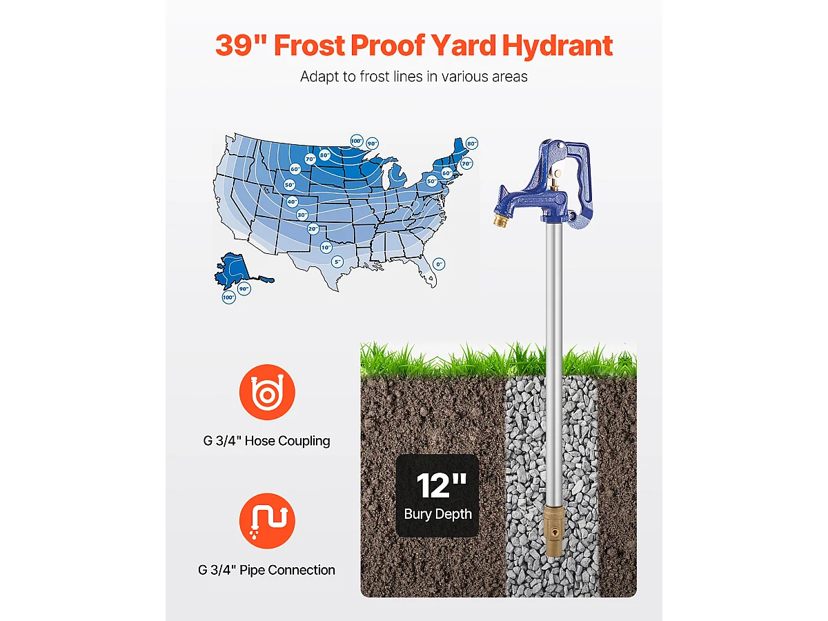 Borne d'Incendie Antigel SucceBuy, Longueur de 99cm, Profondeur d'Enfouissement de 30cm, Fonte Robuste
