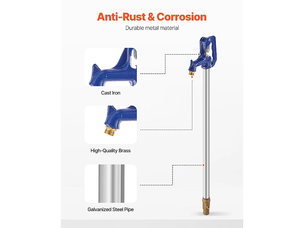 Borne d'Incendie SucceBuy de Jardin Antigel, Longueur de 130cm, Profondeur d'Enfouissement de 61cm, Fonte Robuste