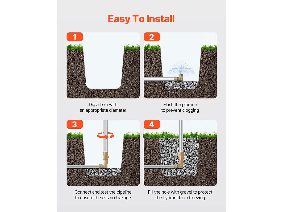 Borne d'Incendie SucceBuy de Jardin Antigel, Longueur de 130cm, Profondeur d'Enfouissement de 61cm, Fonte Robuste