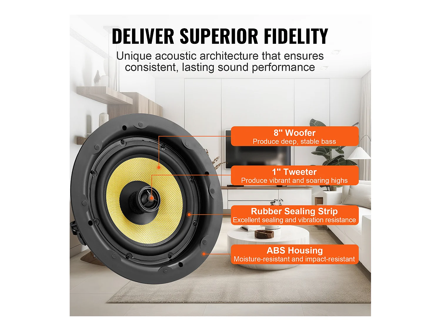 Haut-Parleurs de Plafond SucceBuy 20cm 200 Watts, Montage Encastré, Système de Haut-Parleurs Encastrés au Plafond et au Mur