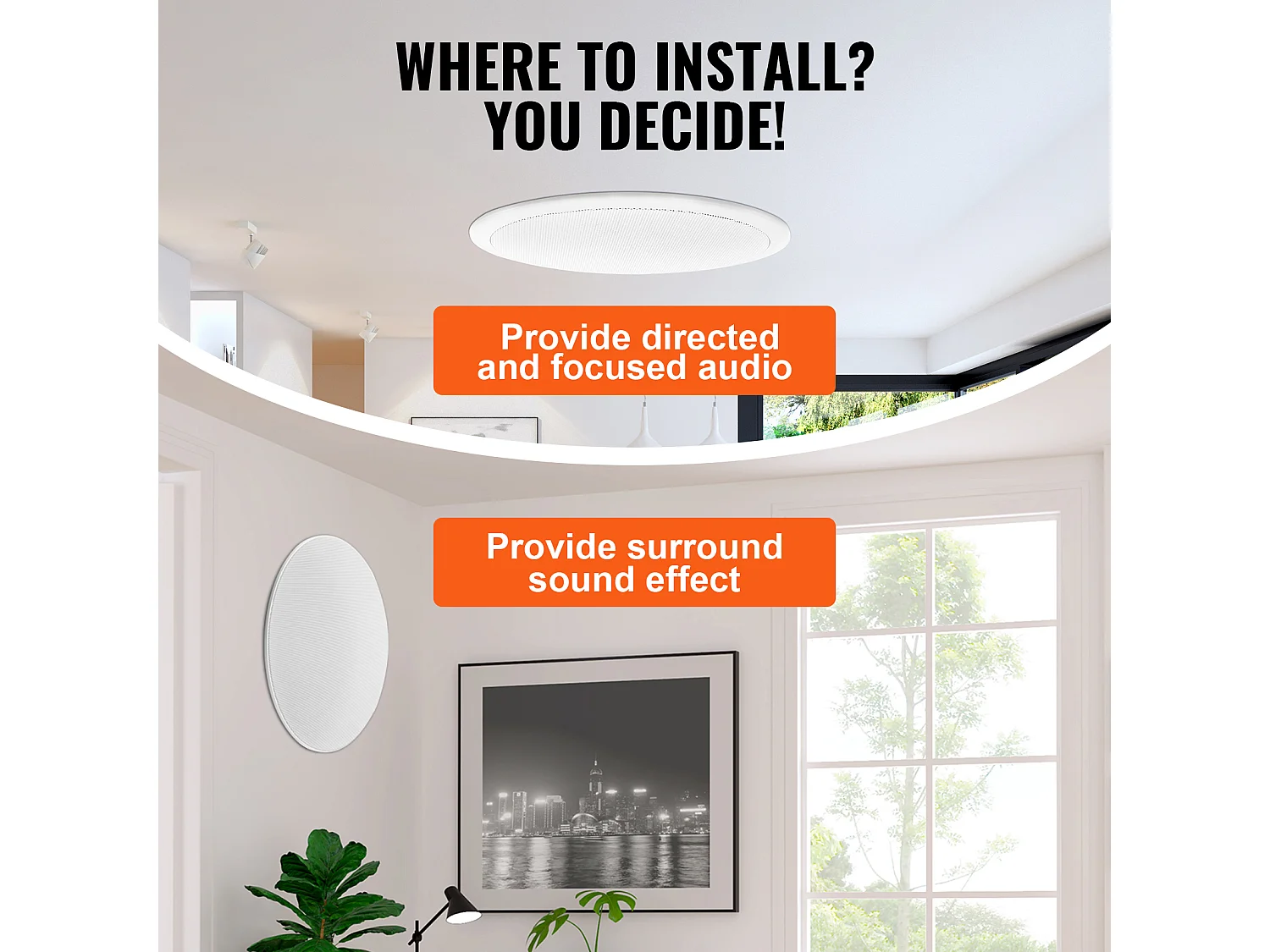 Haut-Parleurs de Plafond SucceBuy 20cm 200 Watts, Montage Encastré, Système de Haut-Parleurs Encastrés au Plafond et au Mur