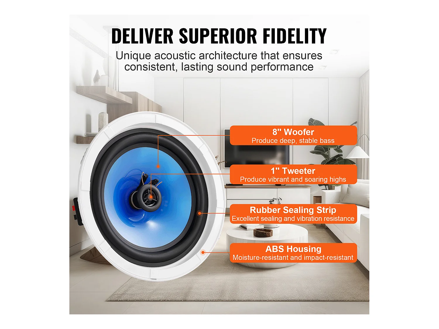 Haut-Parleurs de Plafond SucceBuy Lot de 2 50 Watts 20cm, Montage Encastré, Système de Haut-Parleurs Encastrés au Plafond et au Mur