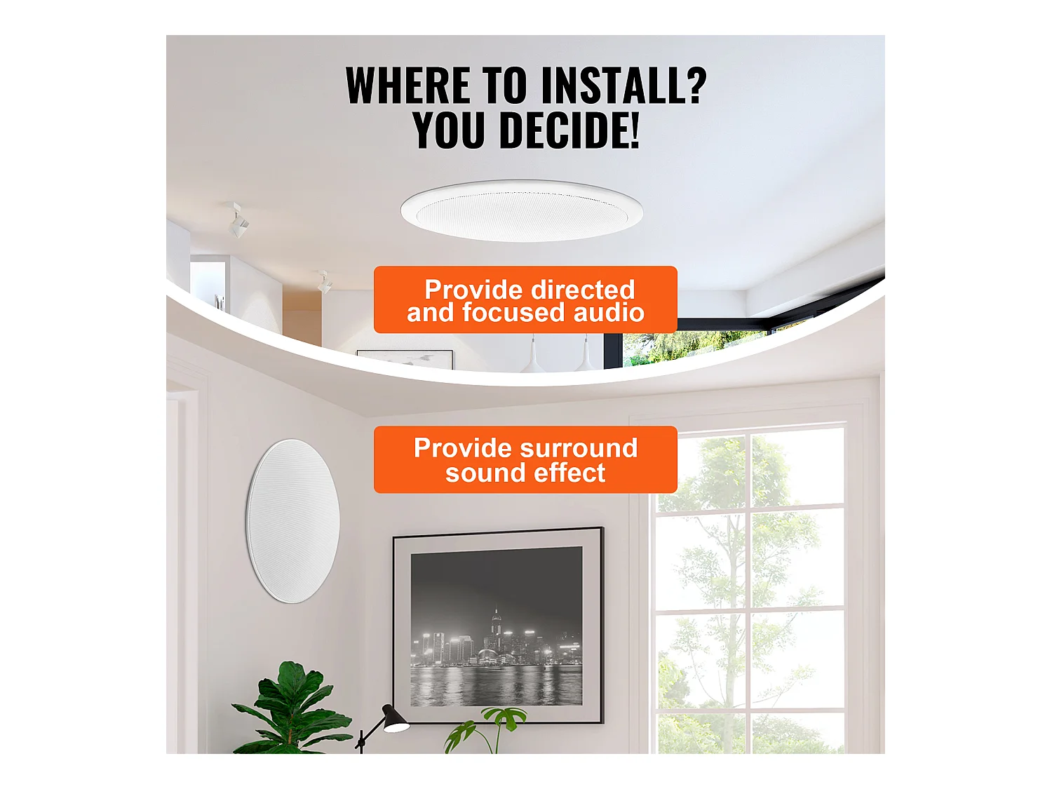 Haut-Parleurs de Plafond SucceBuy Lot de 2 50 Watts 20cm, Montage Encastré, Système de Haut-Parleurs Encastrés au Plafond et au Mur