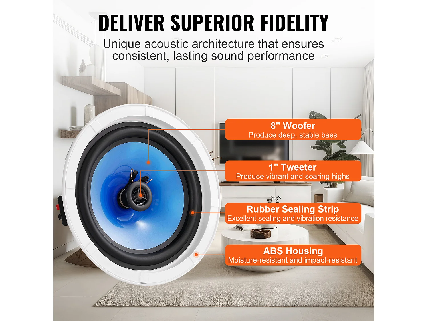 Haut-Parleurs de Plafond SucceBuy Lot de 2 50 Watts 20cm, Montage Encastré, Système de Haut-Parleurs Encastrés au Plafond et au Mur