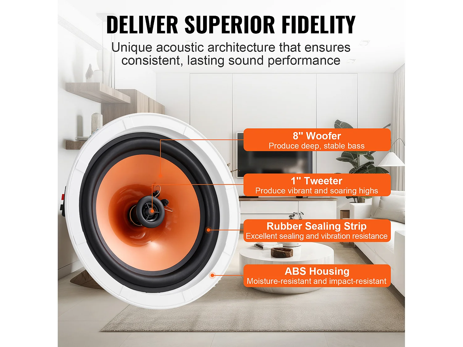 Haut-Parleurs de Plafond SucceBuy Lot de 4 100 W 8 Pouces, Montage Encastré, Système de Haut-Parleurs Encastrés au Plafond et au Mur