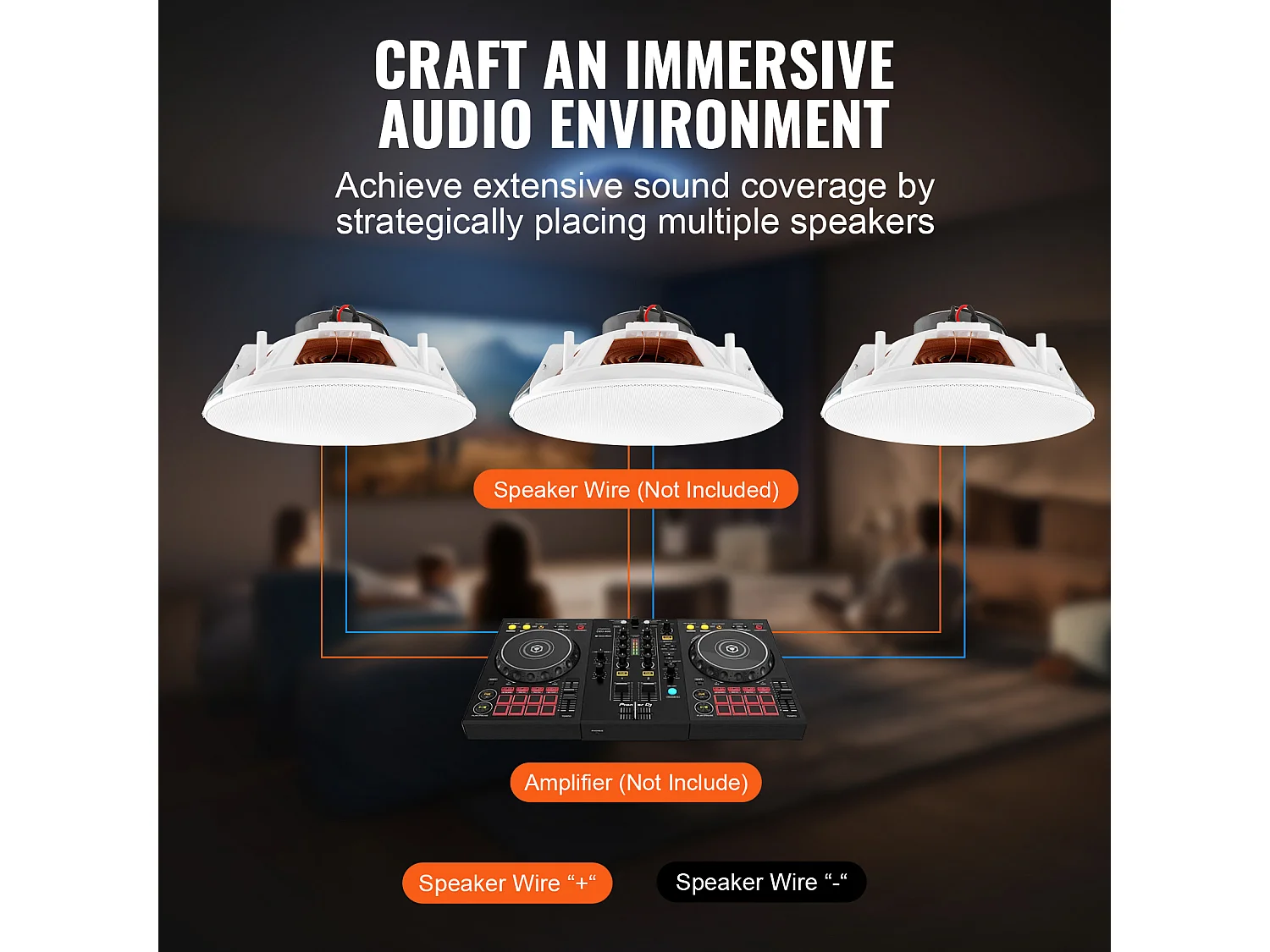 Haut-Parleurs de Plafond SucceBuy Lot de 4 100 W 8 Pouces, Montage Encastré, Système de Haut-Parleurs Encastrés au Plafond et au Mur