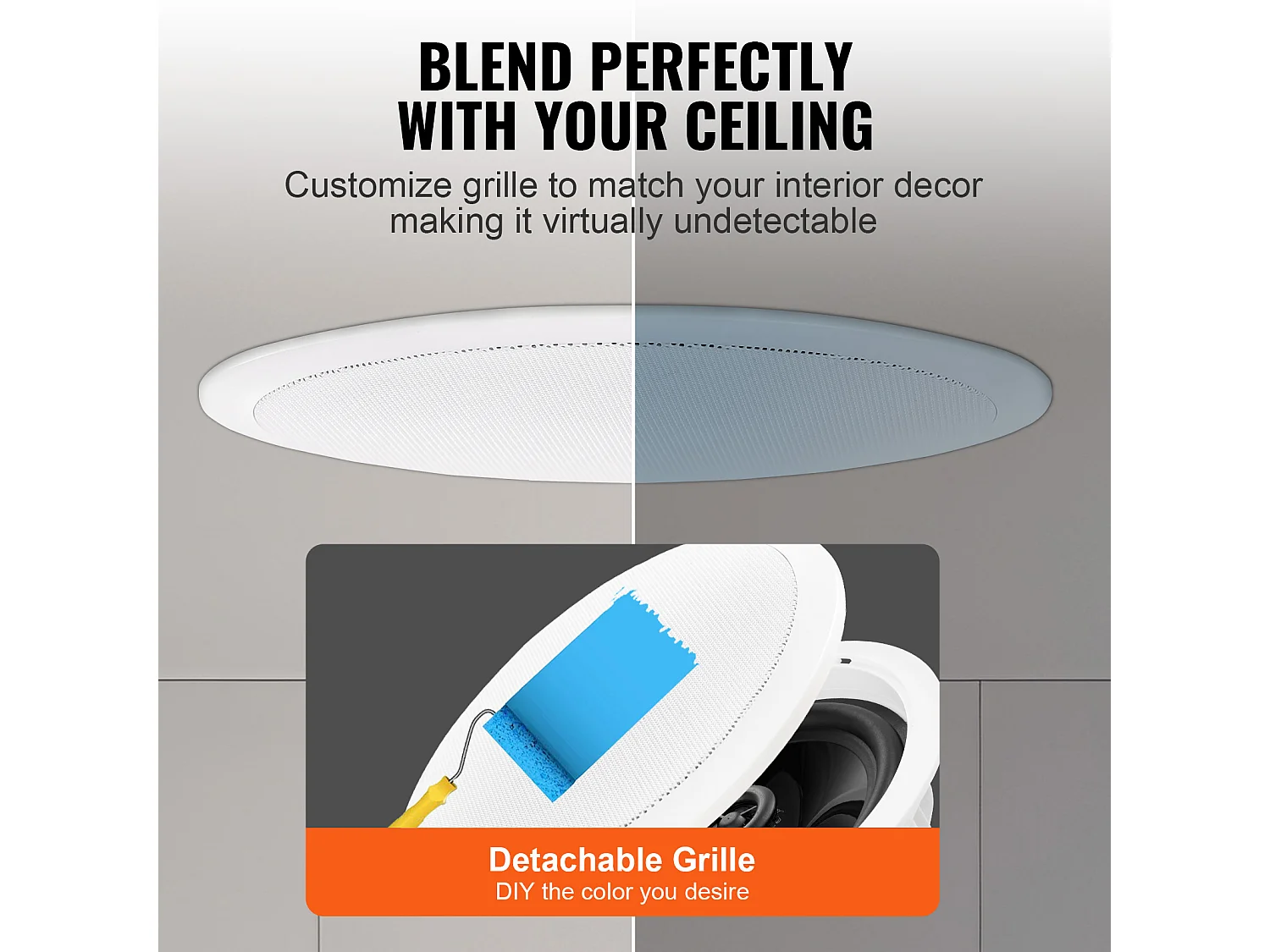 Plafondluidsprekers SucceBuy Set van 4 Bluetooth 17cm 150 W voor Inbouwmontage in de Muur, Inbouwsysteem voor Plafond en Muur