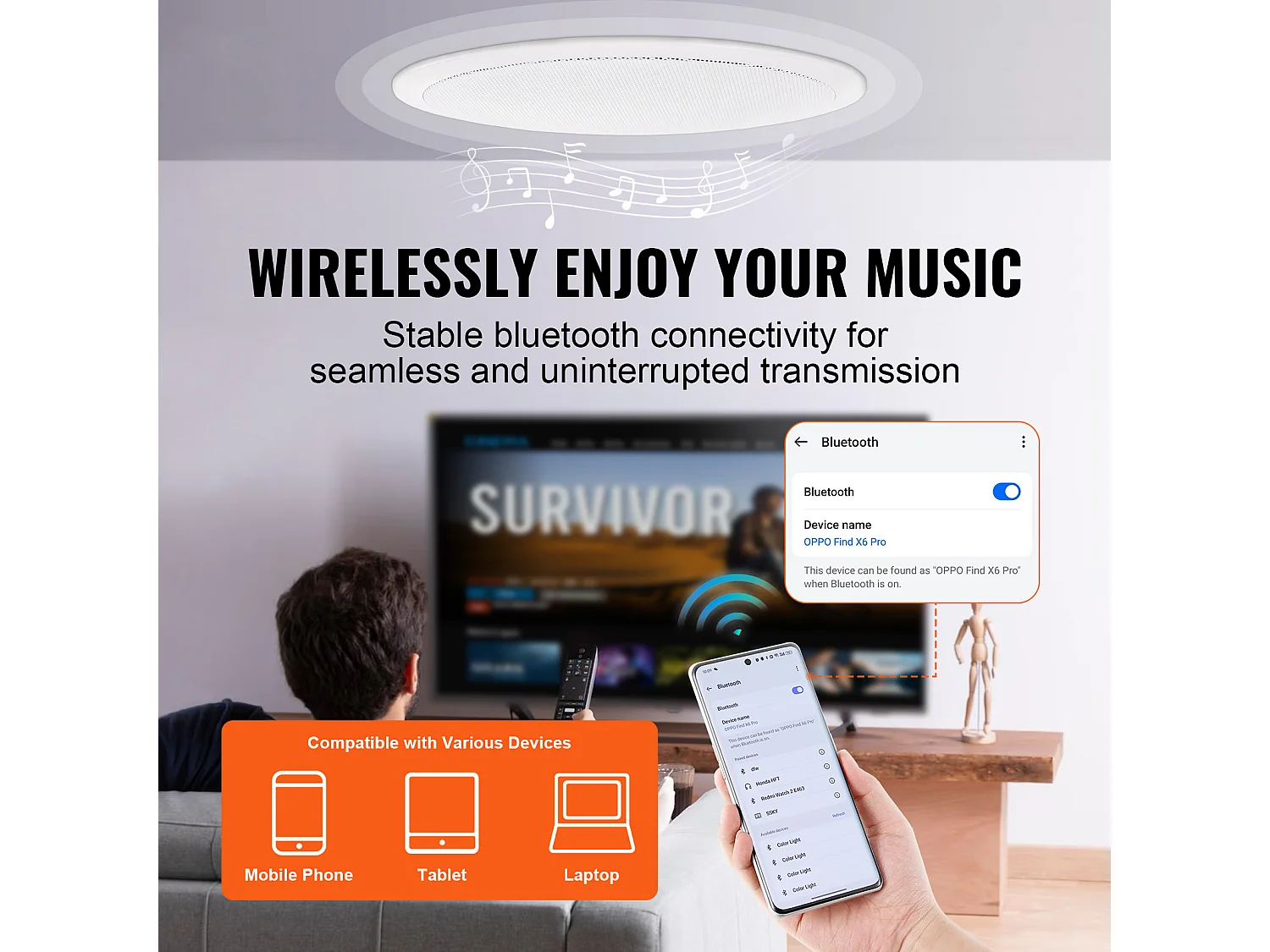 Bluetooth Plafondluidsprekers SucceBuy 17cm 150W, Inbouwmontage, Inbouwsysteem voor Plafond en Muur