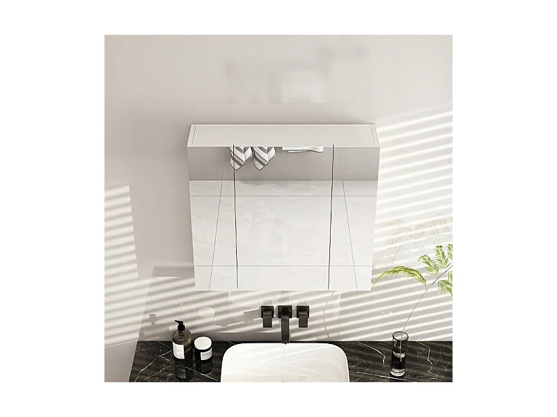 Armario de baño suspendido con espejo de tres paneles, estilo loft moderno