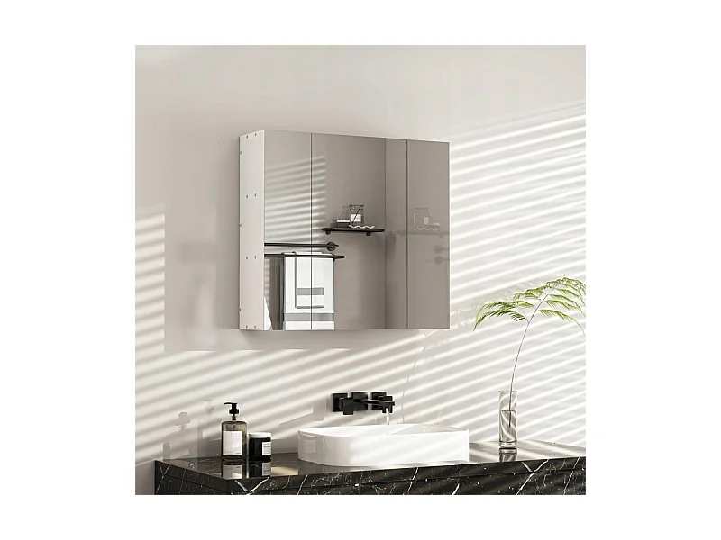 Armario de baño suspendido con espejo de tres paneles, estilo loft moderno