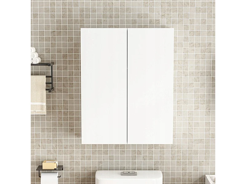 Hängender Badezimmerschrank, weiß, 2-türig, modern, Wandmontage, 3 Einlegeböden, 60 cm