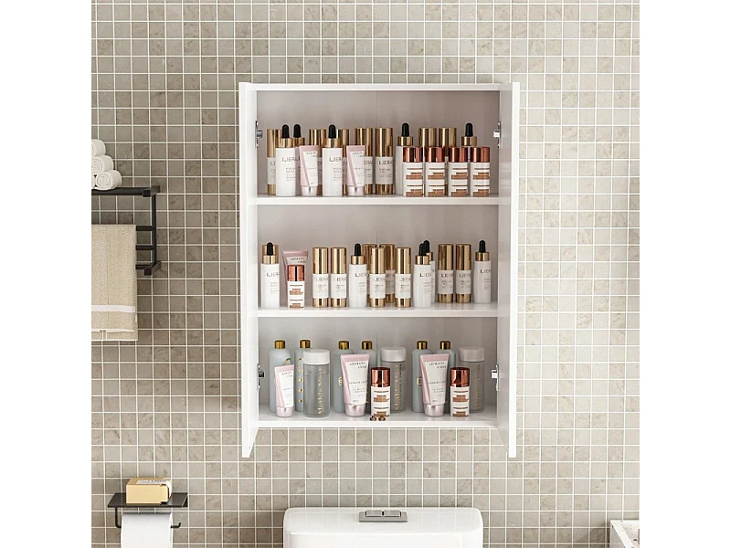 Hängender Badezimmerschrank, weiß, 2-türig, modern, Wandmontage, 3 Einlegeböden, 60 cm