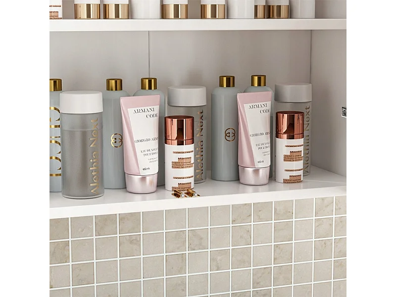 Hängender Badezimmerschrank, weiß, 2-türig, modern, Wandmontage, 3 Einlegeböden, 60 cm