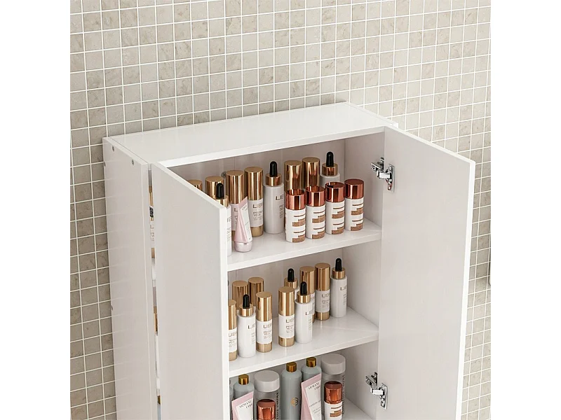 Armoire de salle de bain suspendue blanche à 2 portes, moderne, murale, 3 étagères, 60 cm