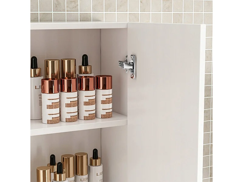 Armoire de salle de bain suspendue blanche à 2 portes, moderne, murale, 3 étagères, 60 cm