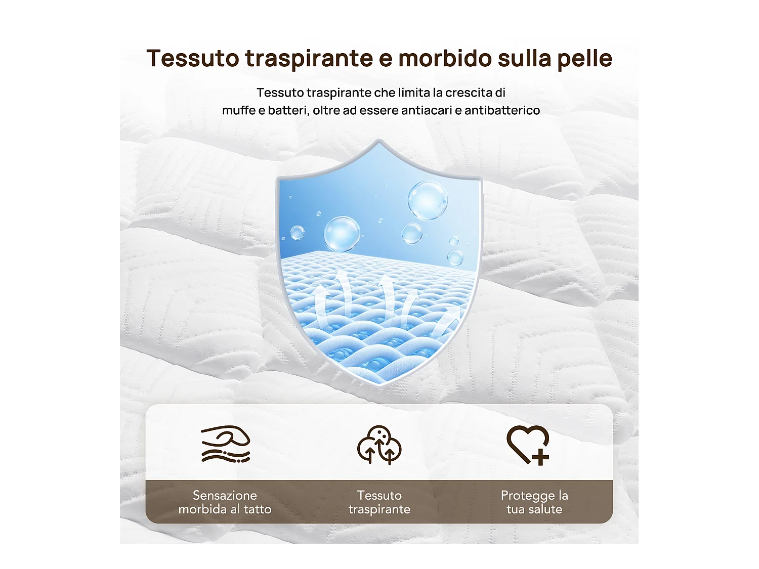 HOMAVO materasso a molle 180x200 cm, spessore 25 cm, 7 zone di comfort, rigidità media H3, certificato OEKO-TEX