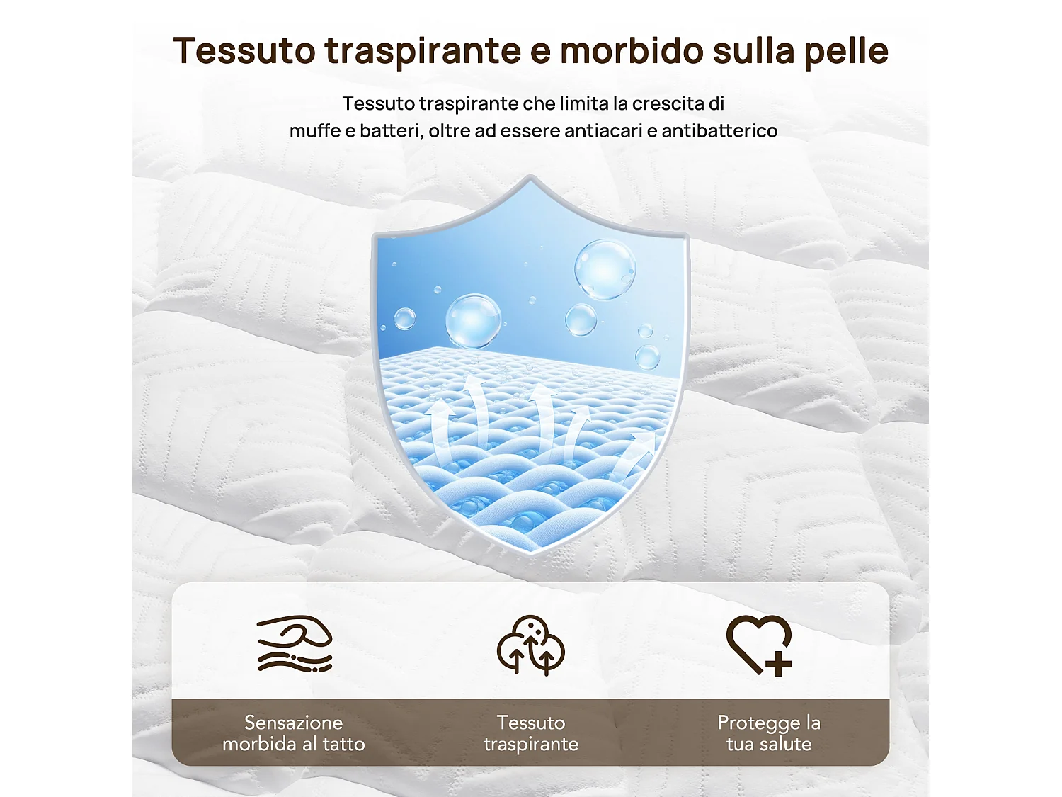 HOMAVO materasso a molle 180x200 cm, spessore 25 cm, 7 zone di comfort, rigidità media H3, certificato OEKO-TEX